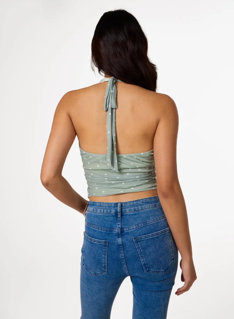 بينك فانيلا Ruched Side Halter Top In Polka Dot